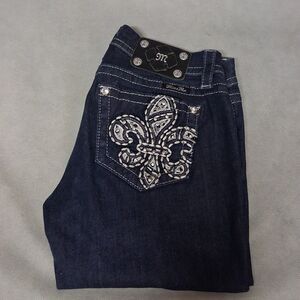 Miss Me Mid Rise Easy Skinny Blue Jeans Women's 26x31 Dark Wash Rhinestones